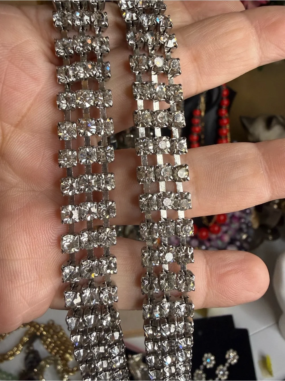 Vintage Art Deco Rhinestone Flapper Belt 37” Silver Tone Crystal Sash Gatsby